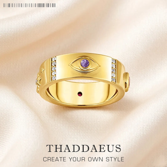 Gold Ring Various Cosmic Motifs Fine Jewelry For Women Summer Brand New Pure 925 Sterling Silver Vintage Talismans Lucky Gift