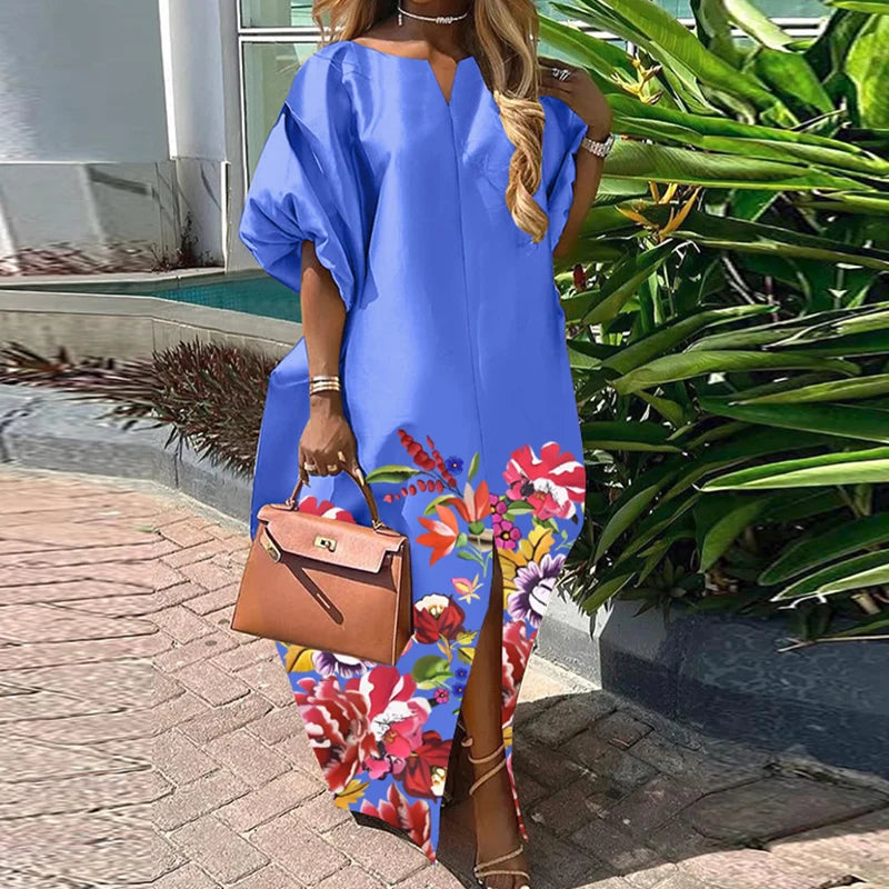Plus Size 5XL Women Satin Silk Dress 2025 Bohemian Summer Maxi Long Sundress Elegant V Neck Vestidos Casual Loose Robe Femme