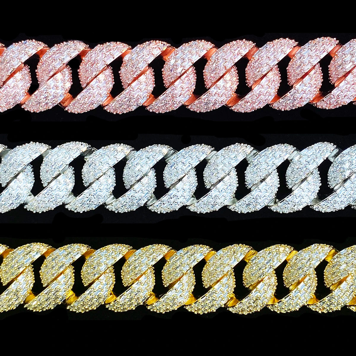 Aokaishen 25mm Special Clasp Baguette Cuban Link Bracelet for Men 5A Cubic Zirconia Gold Plated Hip Hop Jewelry