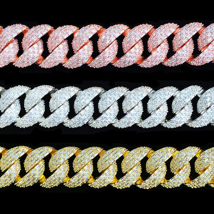 Aokaishen 25mm Special Clasp Baguette Cuban Link Bracelet for Men 5A Cubic Zirconia Gold Plated Hip Hop Jewelry