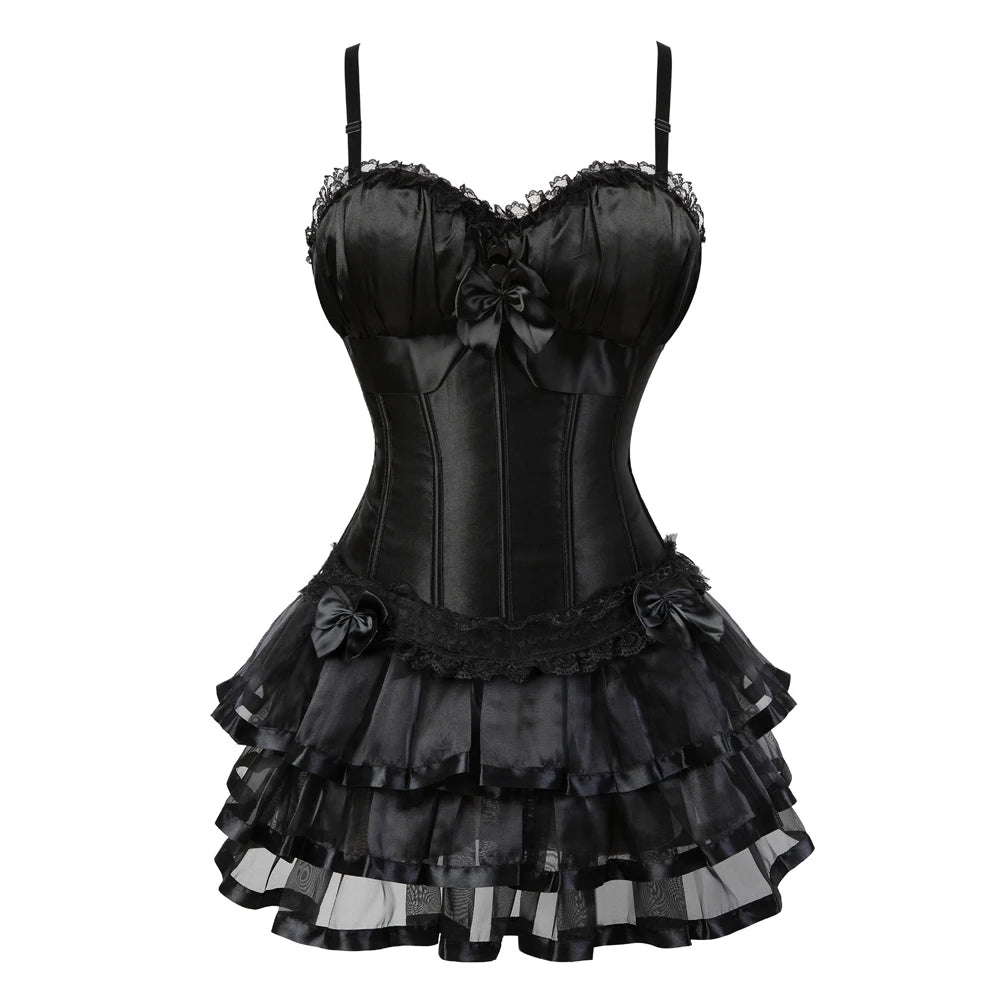 Burlesque Corset Dresses for Women Plus Size Sexy Corset Lingerie Top With Cup Black Sexy Lace Corset Dress With Straps