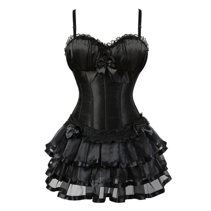 Burlesque Corset Dresses for Women Plus Size Sexy Corset Lingerie Top With Cup Black Sexy Lace Corset Dress With Straps