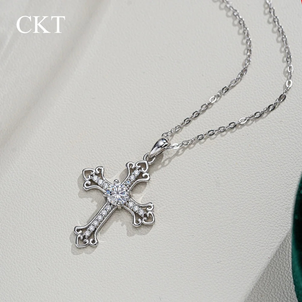 CKT 0.5ct Moissanite Solitaire Pendant Necklace in 18k White Gold, Fine Jewelry for Women Everyday Cross Geometry Platinum Pt950