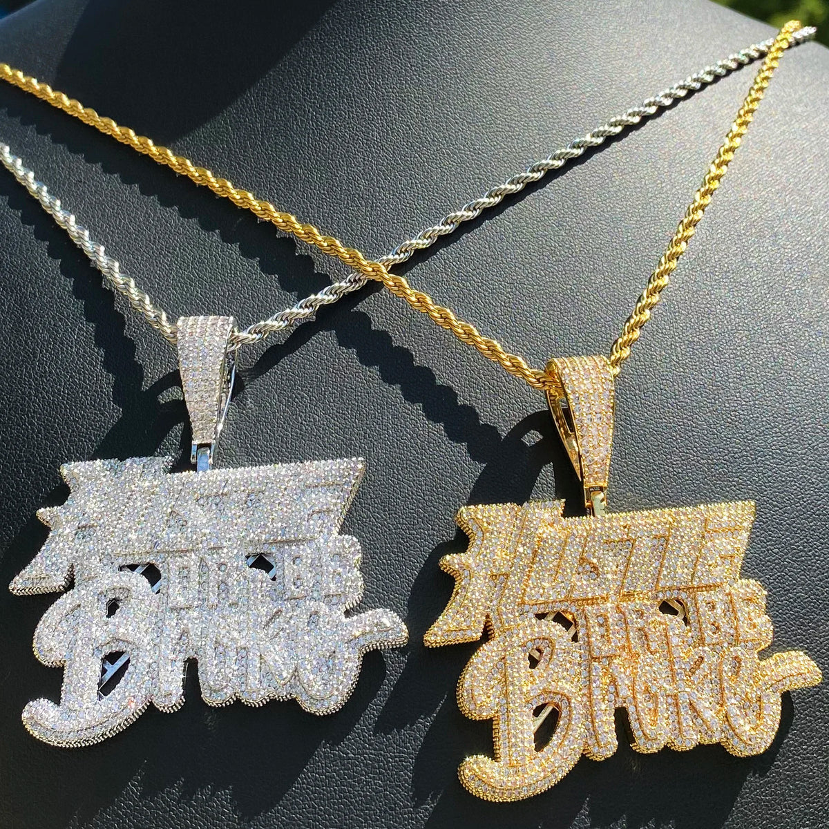 Aokaishen Iced Out Hustle Or Be Broke Necklace Pendant for Men Prong Setting Real Gold Plated Hip Hop Jewelry