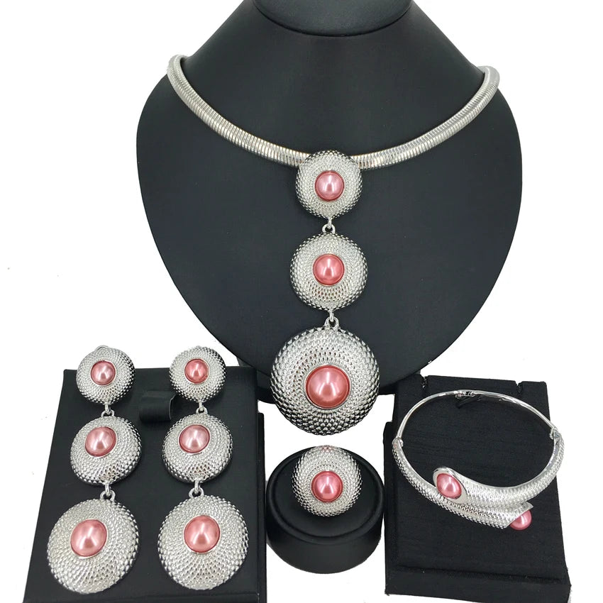 High Quality Big Pendants Newest Dubai Gold Plated Jewelry Set Women's Exquisite Wedding Banquet Dating Jewelry Set FHK14092
