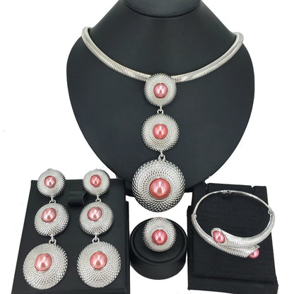 High Quality Big Pendants Newest Dubai Gold Plated Jewelry Set Women's Exquisite Wedding Banquet Dating Jewelry Set FHK14092