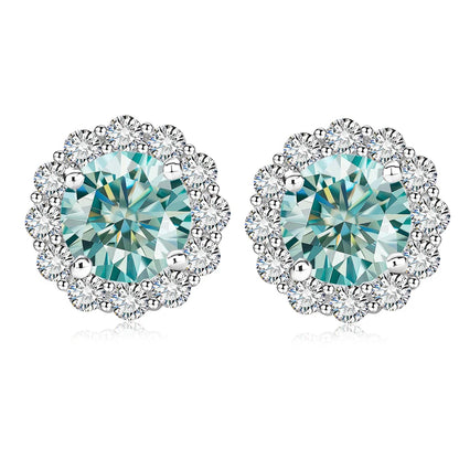 Moissanite Stud Earrings 1.0ct D Color Blue Green Black Champagne 925 Silver Plated White 18K  Gold jewelry for woman