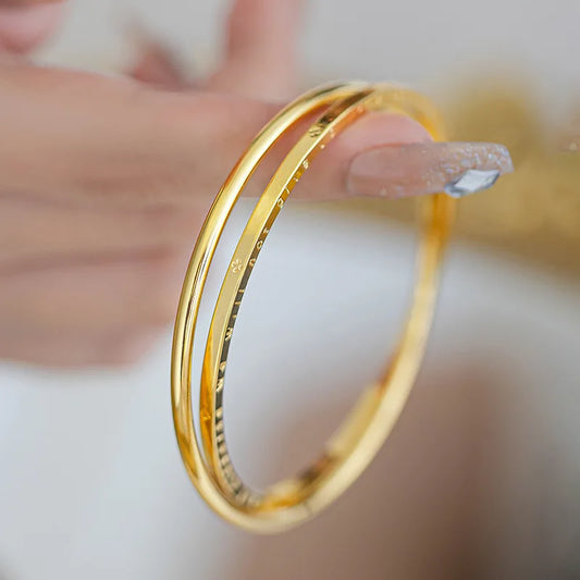 18K Gold Women's Double Chain Letter Design Bracelet, AU750 Pure Gold, Light Luxury Fashionable Elegant and Versatile Jewelry
