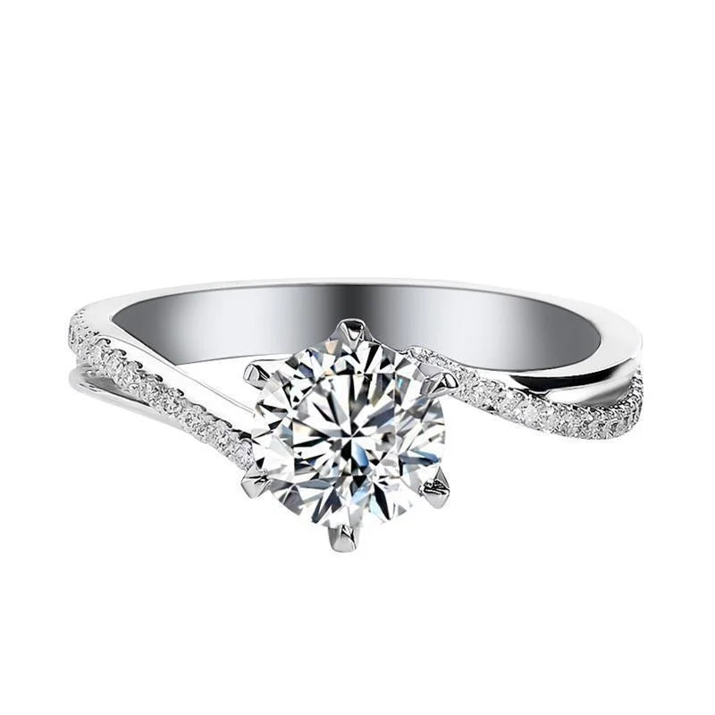 CKT 18k White Gold Ring 1ct Diamond Moissanite Ring for Women's Platinum Pt950 Six-Claw Classic Marriage Proposal Rings Jewelry