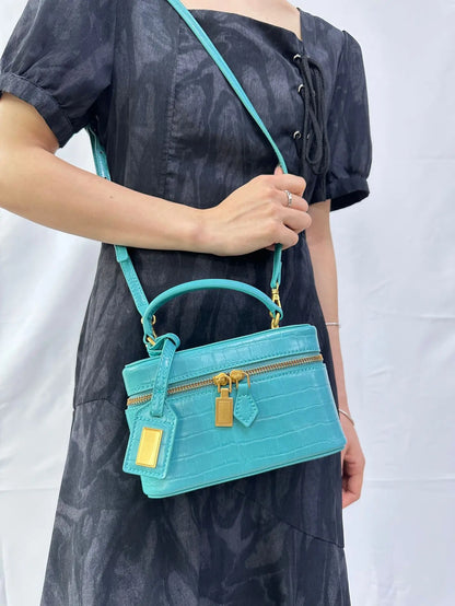 JW PEI box bag Сумка Женская, Square Cosmetic Bag, PU Embossed Black Zipper Small Portable Daily Use 2026 Summer Crossbody Bag