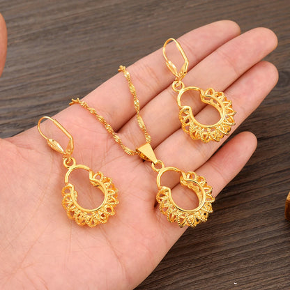 Fashion Gold Color Jewelry for Women Necklace Earrings Set Party Accessories Dubai India Africa Gift