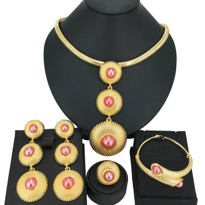 High Quality Big Pendants Newest Dubai Gold Plated Jewelry Set Women's Exquisite Wedding Banquet Dating Jewelry Set FHK14092