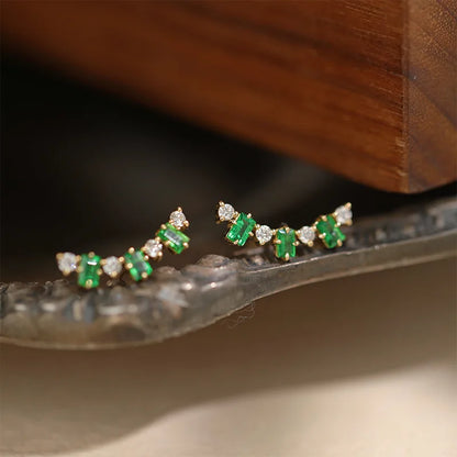 925 Sterling Silver Emerald Zircon Earring Gold Plated Vintage Style Ear Stud, Elegant Statement Jewelry for Women