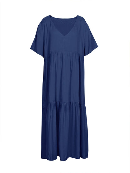 plus Size Women's V Neck Casual Dress Irregular Hem Swing Maxi Long Dress Flowy Elegant Gown for All Seasons