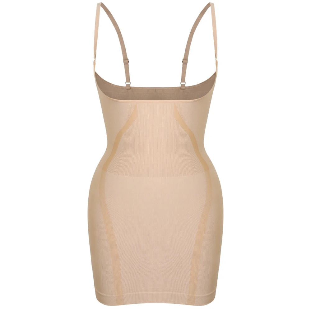 Plus Size Shapewear Dress for Women Tummy Control Open Bust Full Slip Under Dresses Body Shaper Slip Adjustable Strap New