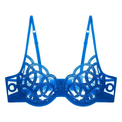 Women's Sexy Underwear Bra Female Hollow Out Thin Cotton Rabbit Ear Cup Soft Breathable Gathering Lace Large-sized Bra Everyday