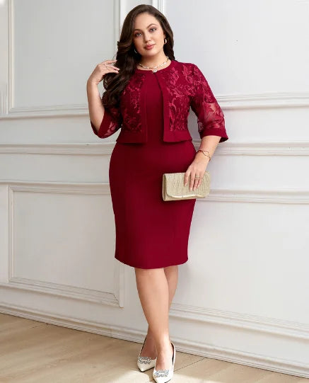 L-5XL Plus Size Clothes Dresses Women Robes Summer 3/4 Sleeve Street Style Casual 3XL 4XL Big Size Lace Midi Dress Oversize