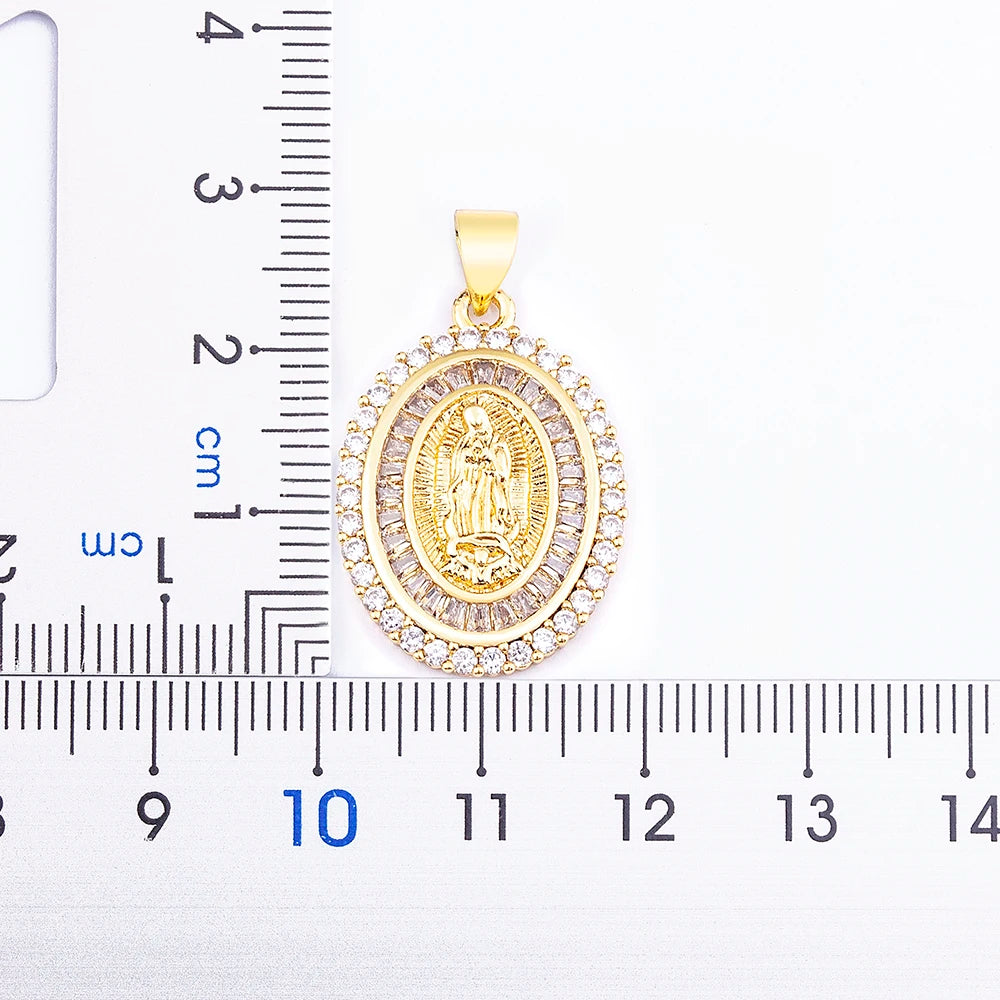 Nidin New Arrival Full Zircon Luxury Gold Plated Long Chain Virgin Mary Pendant Necklace For Women Men Charm Catholic Jewelry