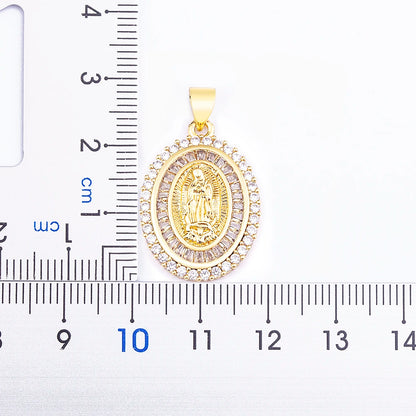 Nidin New Arrival Full Zircon Luxury Gold Plated Long Chain Virgin Mary Pendant Necklace For Women Men Charm Catholic Jewelry