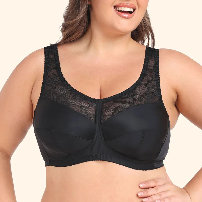 Plus Size Bra Ultra Thin Wire-Free Wide Comfort Shoulder Straps for Large Chest Full Coverage  Lace Bralette Breathable Wear