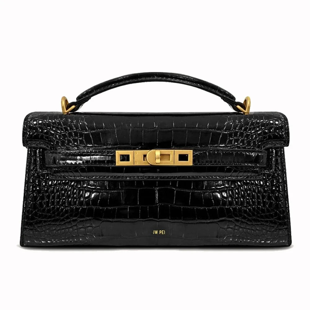 New product JWPEI box-style handbag with crocodile pattern - rectangular bag, single shoulder strap, small square bag