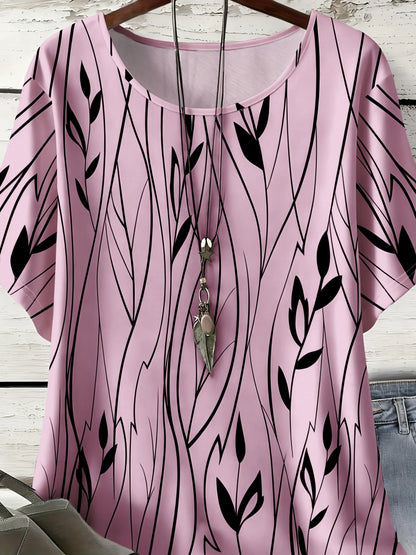 Women Plus Size 1XL-8XL Casual Loose Top Shirts Leaves Print Blouse T-shirt Ladies Fashion Vintage Blouse Half Sleeves T-shirt
