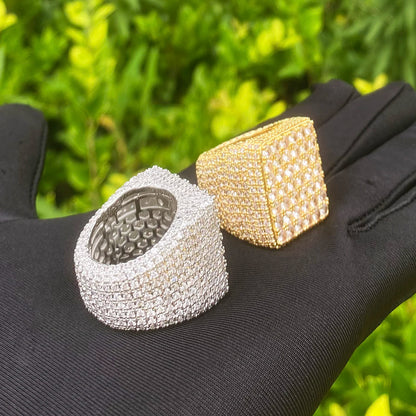 Aokaishen Iced Out Square Ring for Men Real Gold Plated Cubic Zirconia Hip Hop Jewelry
