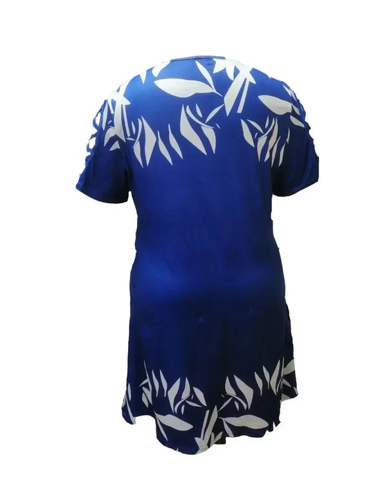 Women Fashion Plus Size 1XL-5XL Off The Shoulder Printed Short Sleeve Dress Ladies Elegant Knee Length Dress