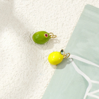 2pcs 3d Fruit Brass Charm 18k Gold Plated Enamel Lemon Pear Persimmon Tangerine Pendant Diy Findings For Jewelry Necklace Making