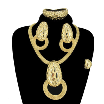 High Quality Big Pendants Newest Dubai Gold Plated Jewelry Set Women's Exquisite Wedding Banquet Dating Jewelry Set FHK14092