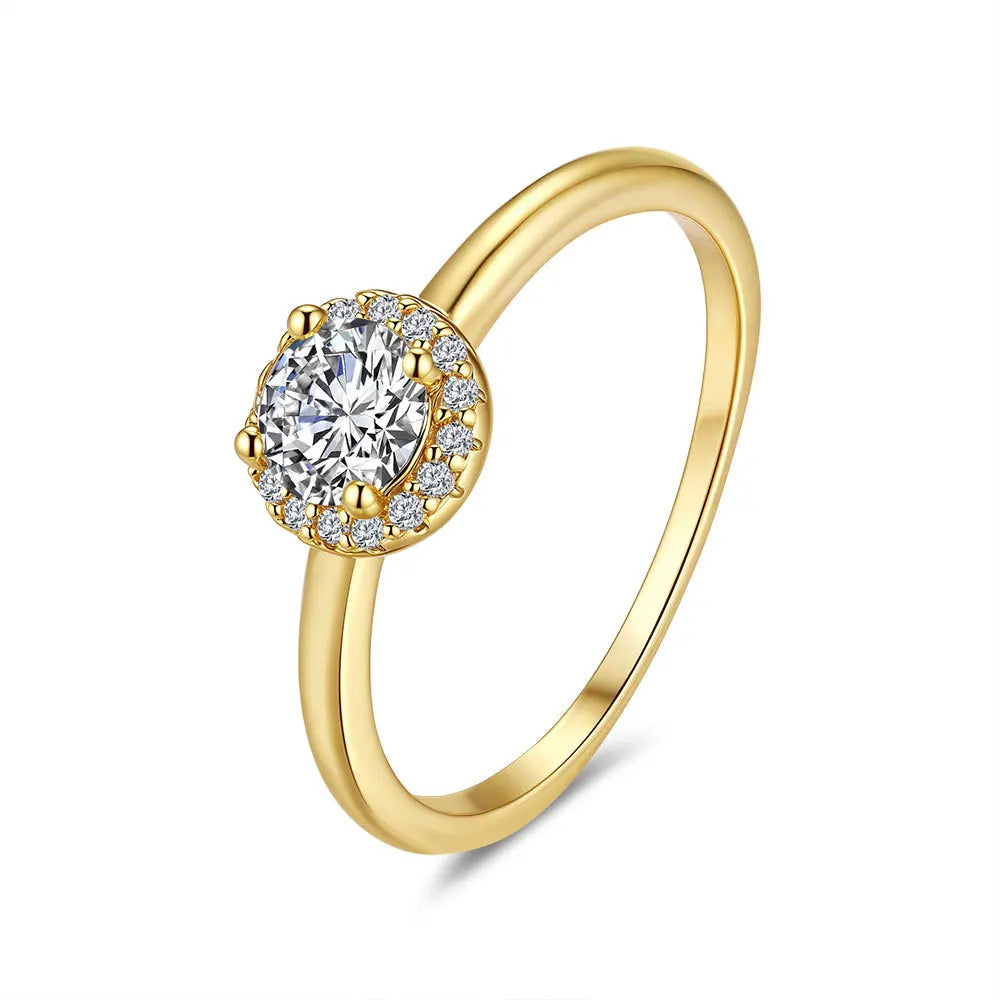 CKT Luxury Round Rings for Women Round 18K Gold 0.5ct Diamond Moissanite Ring Wedding Fine Jewelry Gift