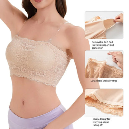 Plus Size Lace Bra Women Strapless Sexy Bra Comfortable Breathable Summer Sports Bra