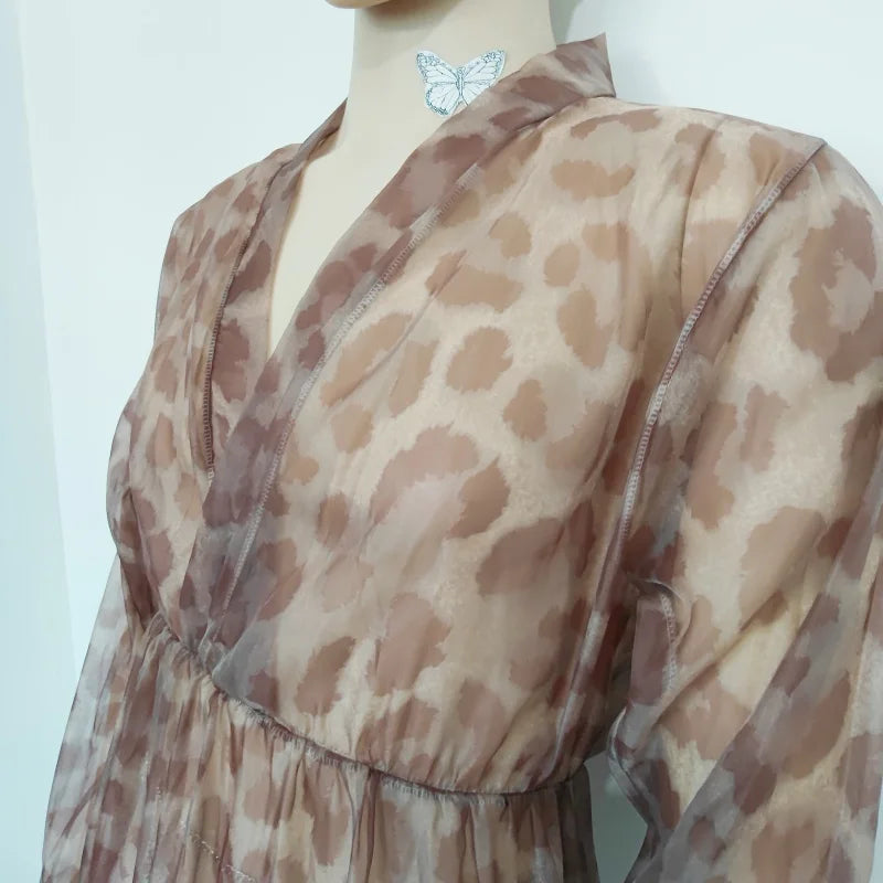 Plus Size Couples Vacation Party Dress Costumes, Sexy Comfortable Loose Soft Deep V-Neck See Through Fashion Printed Dress