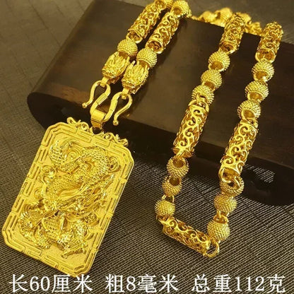Dragon Pendant AU750 Gold Necklace - Guanyin 18K Pendant Necklace, Bold and Stylish Jewelry Gift for Men and Women