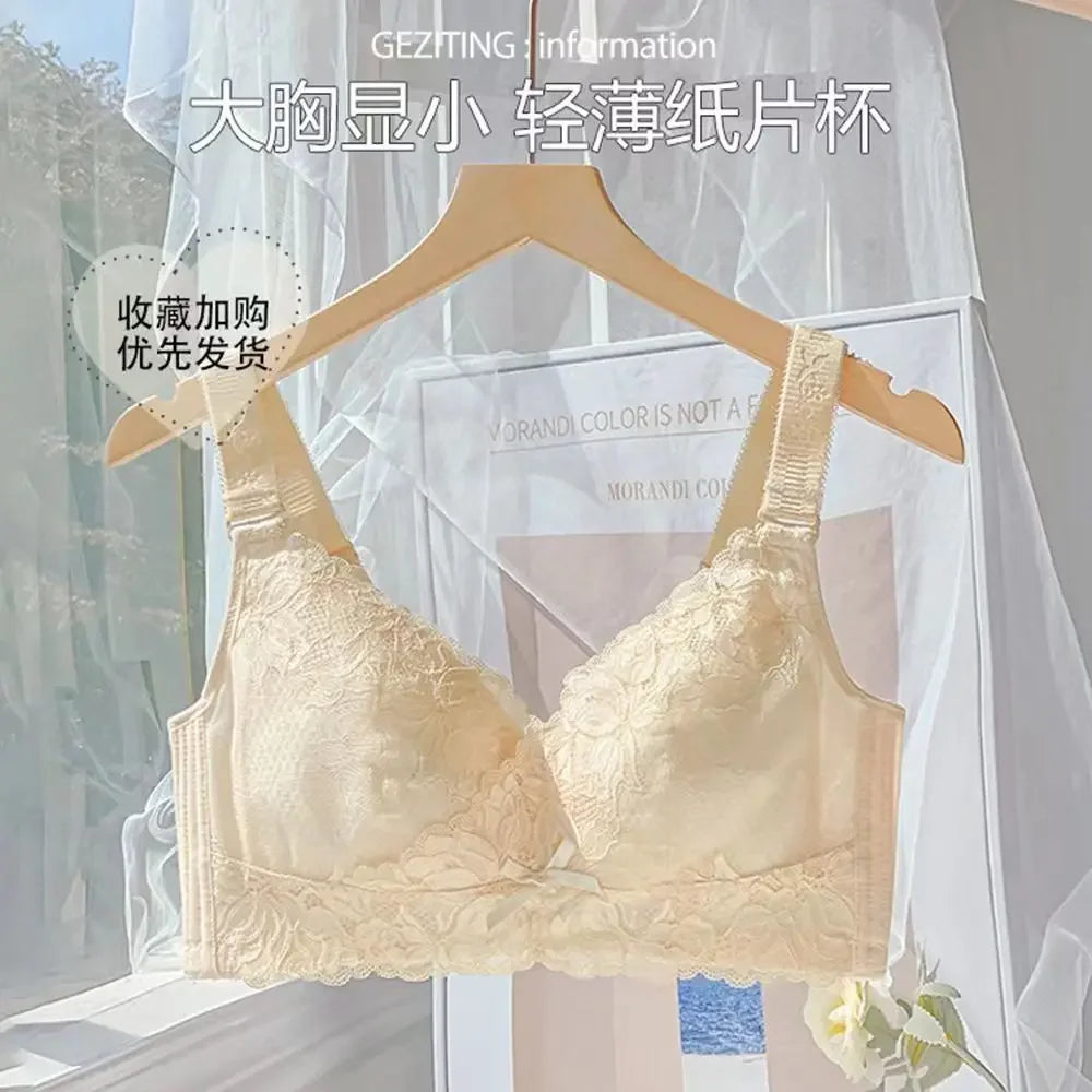 Plus-size Lingerie, Ultra-thin Lace Full-cup Adjustable Bra Without Underwire, Large Bust