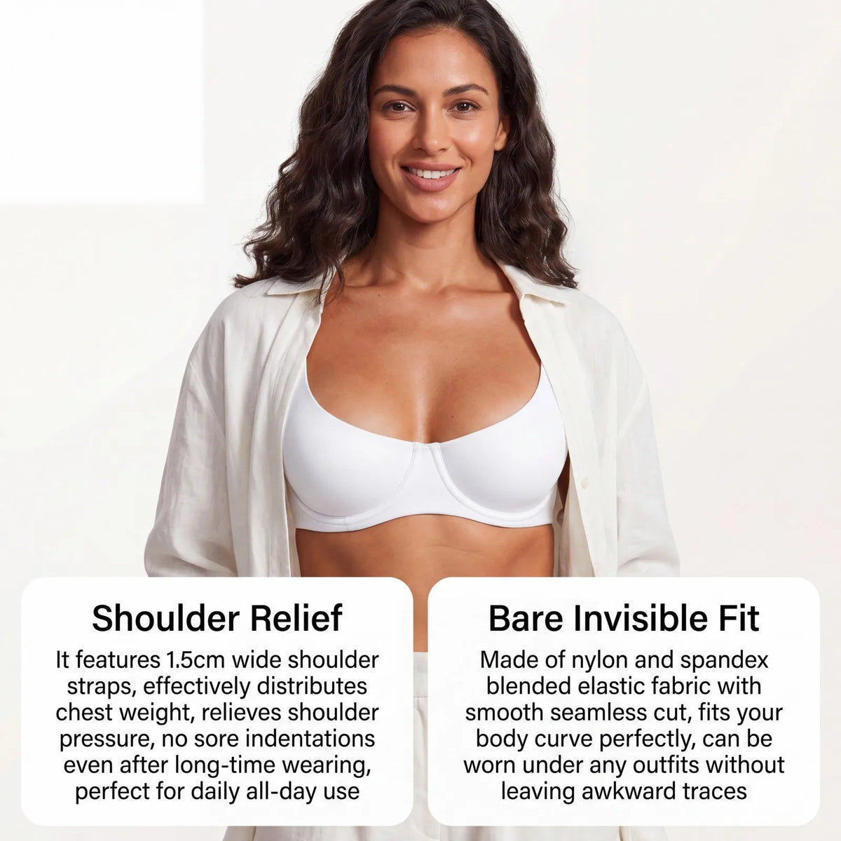 Women Daily Bra Underwire Unlined Seamless Fit Nylon Blended Wide Shoulder Straps Anti-Pressure Comfortable All-Day Wear Bralett