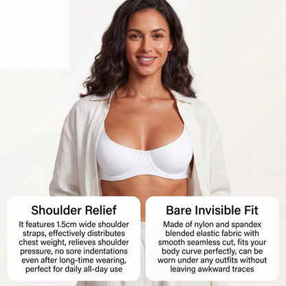 Women Daily Bra Underwire Unlined Seamless Fit Nylon Blended Wide Shoulder Straps Anti-Pressure Comfortable All-Day Wear Bralett