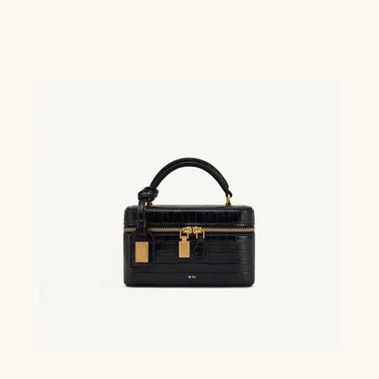 JW PEI box bag Сумка Женская, Square Cosmetic Bag, PU Embossed Black Zipper Small Portable Daily Use 2026 Summer Crossbody Bag