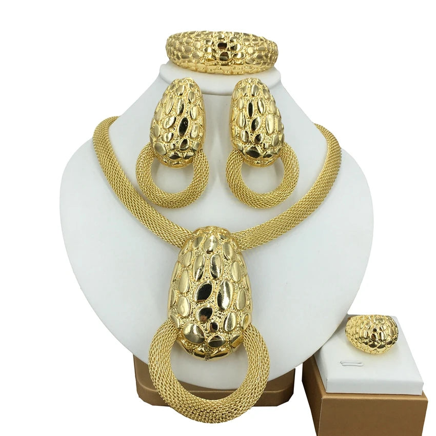High Quality Big Pendants Newest Dubai Gold Plated Jewelry Set Women's Exquisite Wedding Banquet Dating Jewelry Set FHK14092