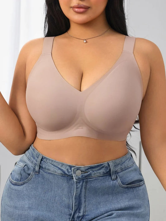 Plus size seamless jelly gel solid color full coverage anti splash anti sagging bra, super large comfortable high elastic underw