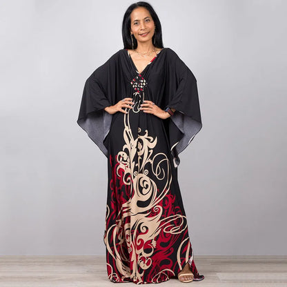 Plus Size Dresses Womens Caftan Floral Print Kaftan Dress Short Sleeve Swimsuit Cover up Loungewear for Summer
