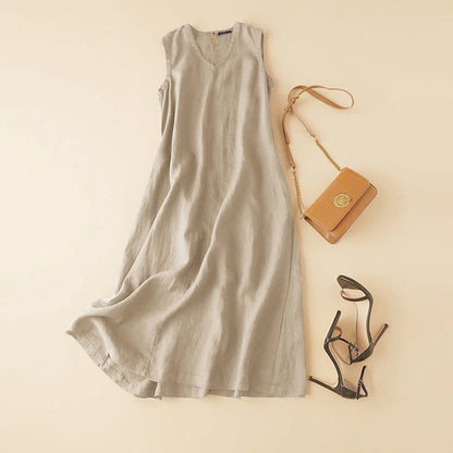 ZANZEA Plus Size Cotton Sleeveless Dresses 2025 Summer Womens Casual V Neck Solid Sundress Loose Vestidos Vintage Robes Femme