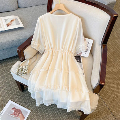 Plus Size 150Kg Women's New Summer Bust 148cm Loose V-Neck Short Sleeve Dress Black White 5XL 6XL 7XL 8XL 9XL 10XL