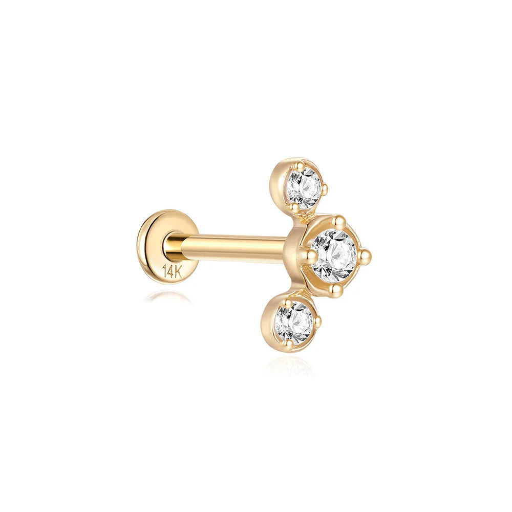 AIDE Single 1piece 14K Solid Gold Jewelry Stud Earring For Women Simple Mini Puncture Earrings Yellow Gold Jewelry Birthday Gift