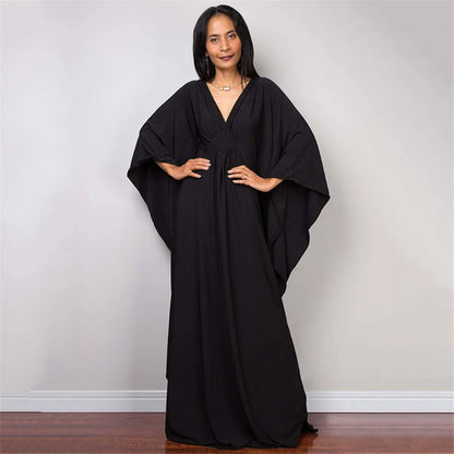 Plus Size Caftan Dresses for Women Solid Color Plus Size Beach Dress V Neck Cover Up Loose Soft Kaftan Loungewear