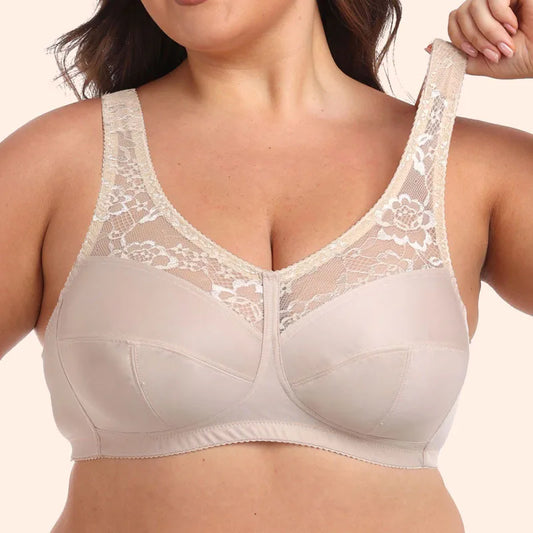 Plus Size Bra Ultra Thin Wire-Free Wide Comfort Shoulder Straps for Large Chest Full Coverage  Lace Bralette Breathable Wear