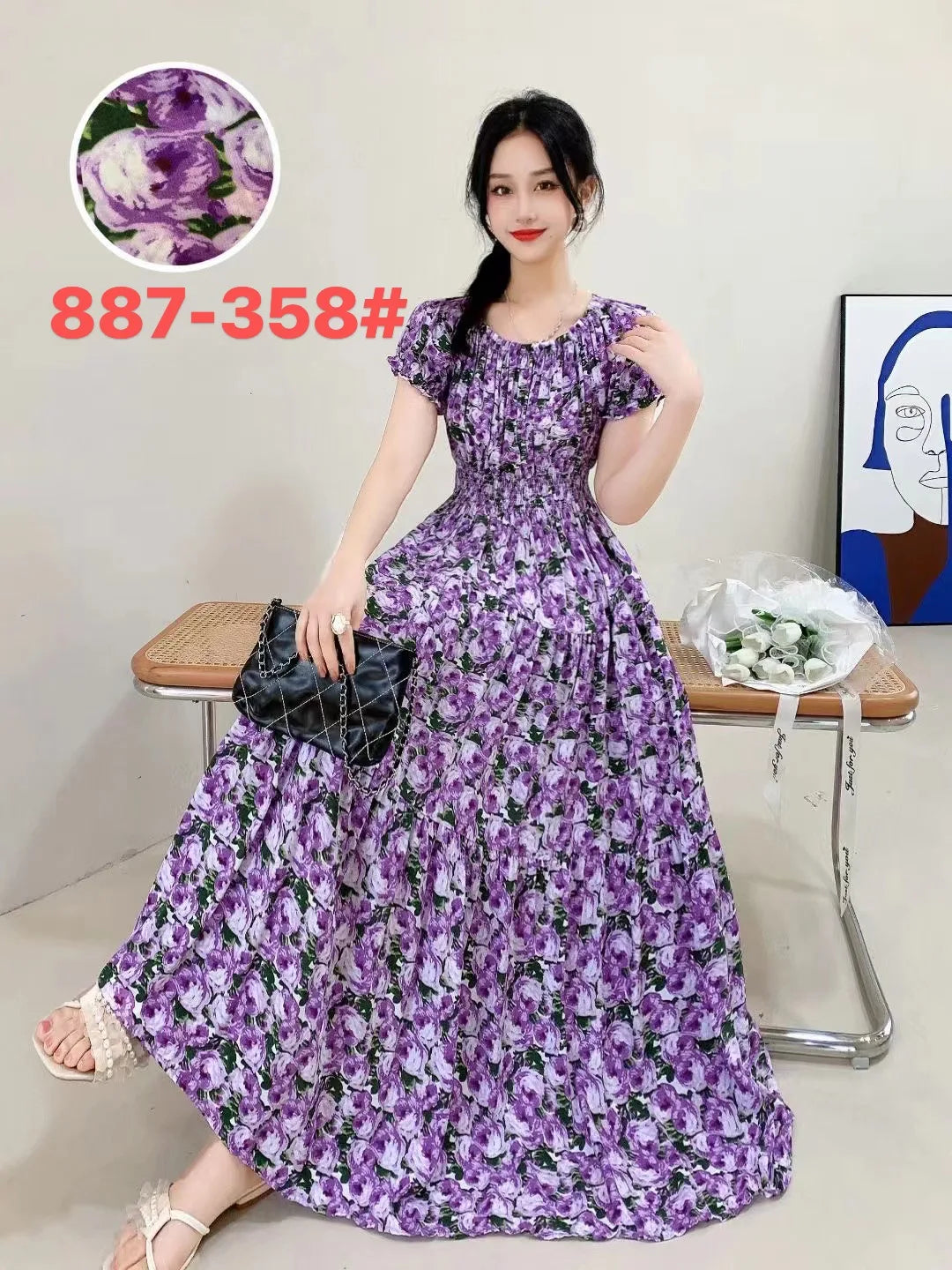 Women's Plus Size Bohemian Style Long Summer Dress for Women Floral Cotton Beach Round Neck Indian Clothing Vestido Robe Female