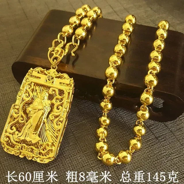 Dragon Pendant AU750 Gold Necklace - Guanyin 18K Pendant Necklace, Bold and Stylish Jewelry Gift for Men and Women