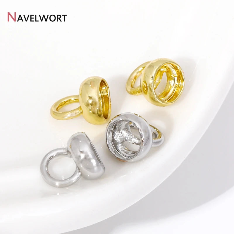18K Real Gold Plated Brass Connector With Loop,End Caps For Jewelry,Pearl Neckalce Ends Connector ,Connectors For Jewelry