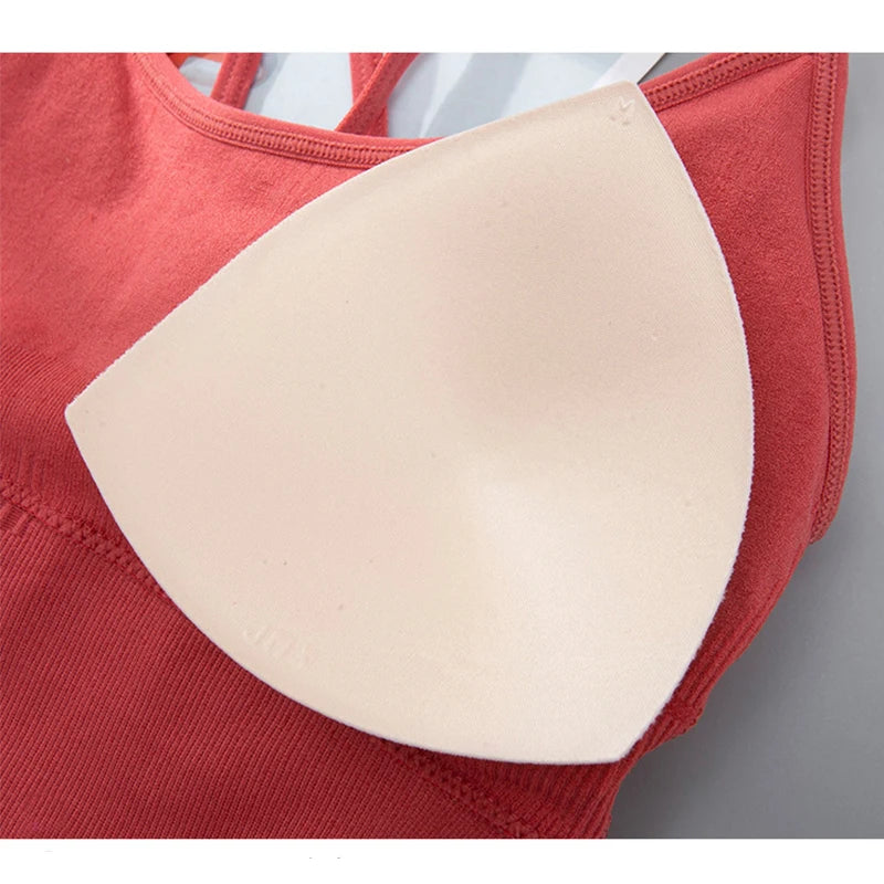 Sexy Women Tops Back Cross Straps Tank Tops Push Up Running Sports Bra Breathable Soft Fitness Beauty Gym Shockproof Yoga Bra